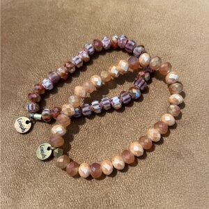 Erimish Faceted Bracelet Duo - Purple and Tan